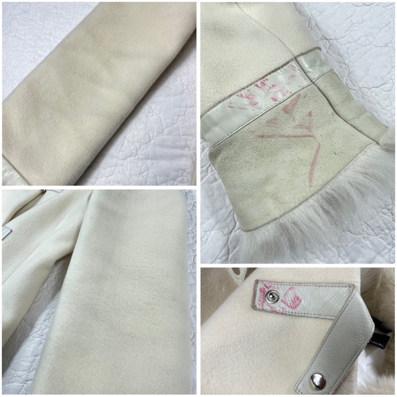 🔥Mackage Wool Cashmere Blend Cream Coat Fur Trim Luxe Winter Overcoat Size M - Picture 14 of 16